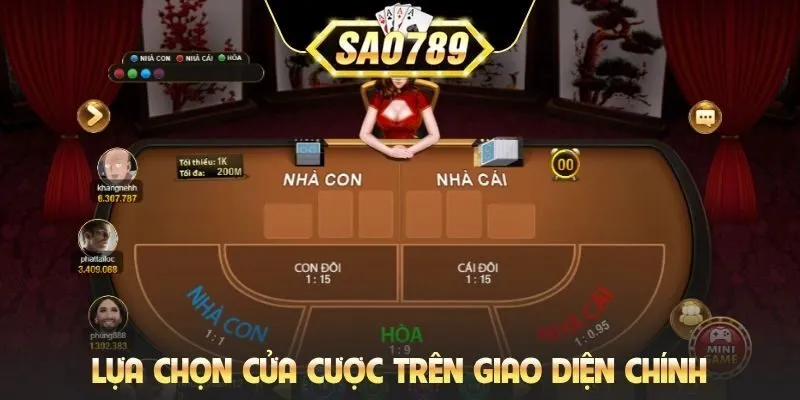 Lựa chọn cửa cược trên giao diện chính