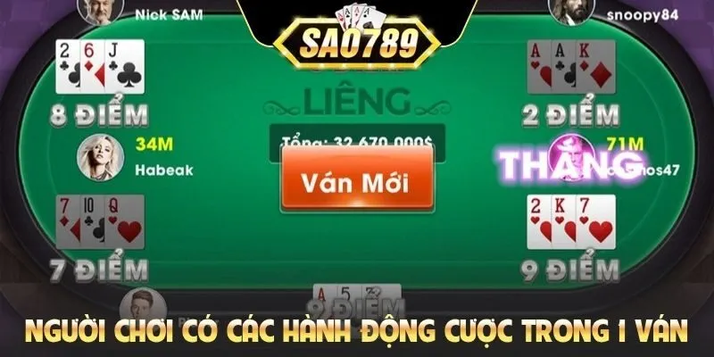 Người chơi có các hành động cược trong 1 ván